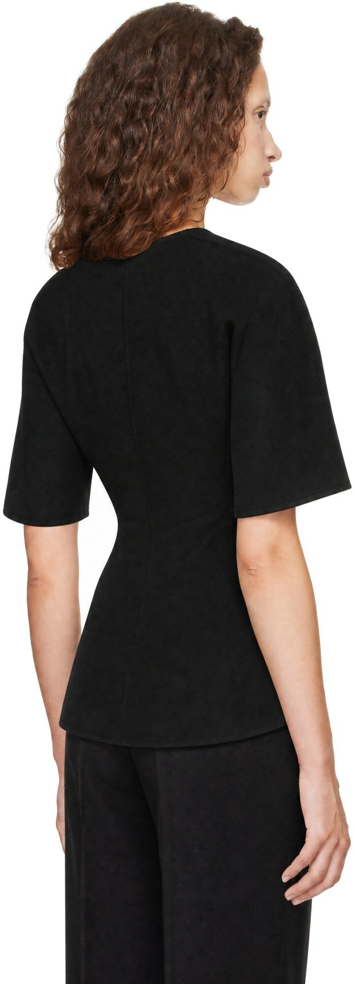 LISA YANG Black Doublé V Neck Top