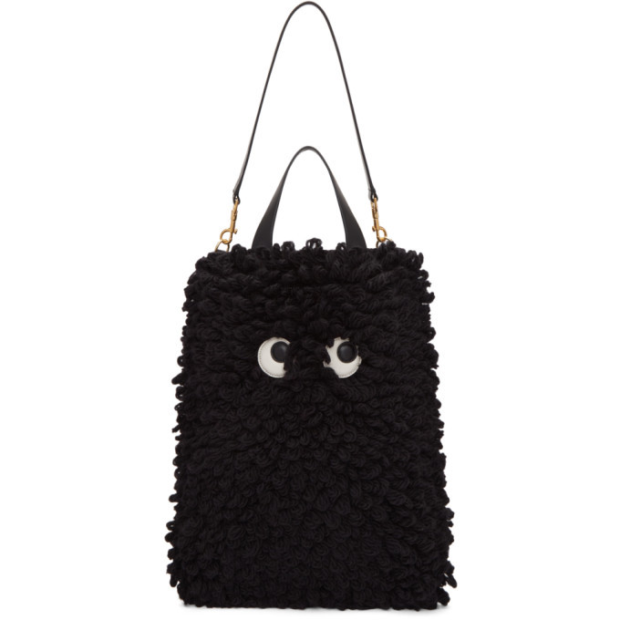 Anya Hindmarch Black Shag Shop Eyes Shopper Tote Anya Hindmarch