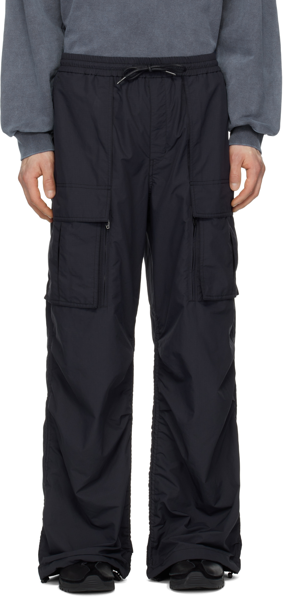 Juun.J Black Ripstop Poly Puckering Cargo Pants