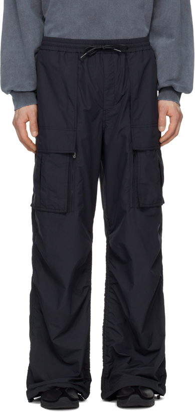 Photo: Juun.J Black Ripstop Poly Puckering Cargo Pants