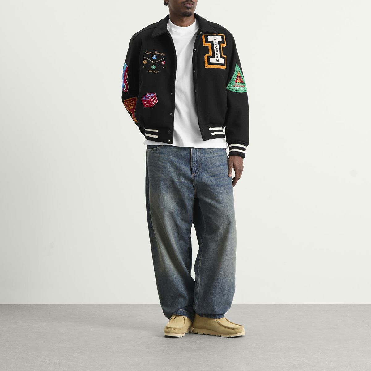 ICECREAM Men's Trick Shot Collared Varsity Jacket in Black