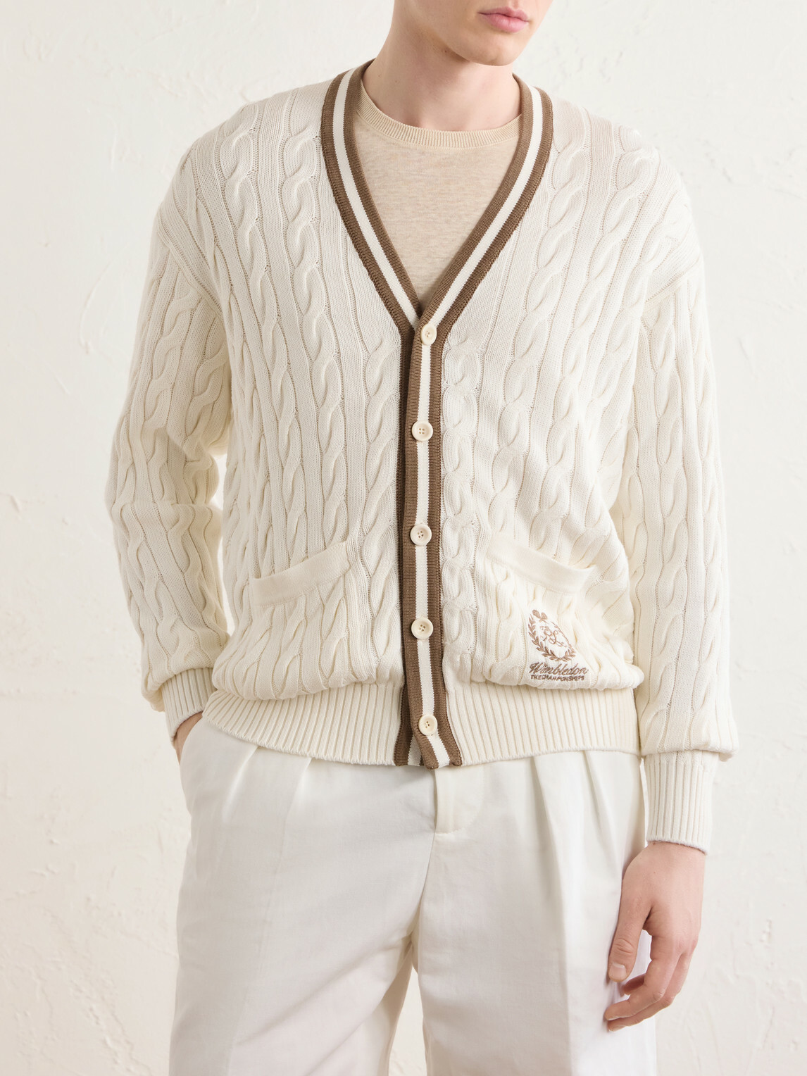 Ralph Lauren Purple label - Wimbledon Capsule Cotton and Silk Cardigan - Neutrals