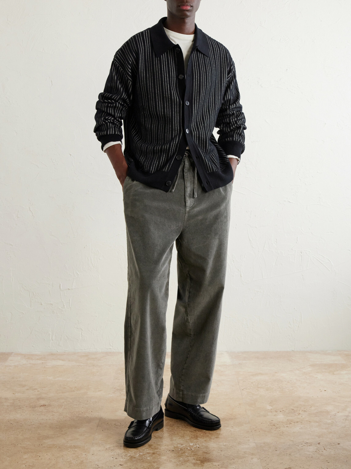 Officine Générale - Fernand Wide-Leg Cotton-Blend Corduroy Trousers - Gray