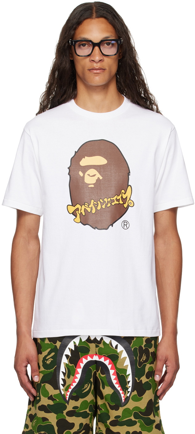 BAPE White Katakana Ape Head T-Shirt A Bathing Ape
