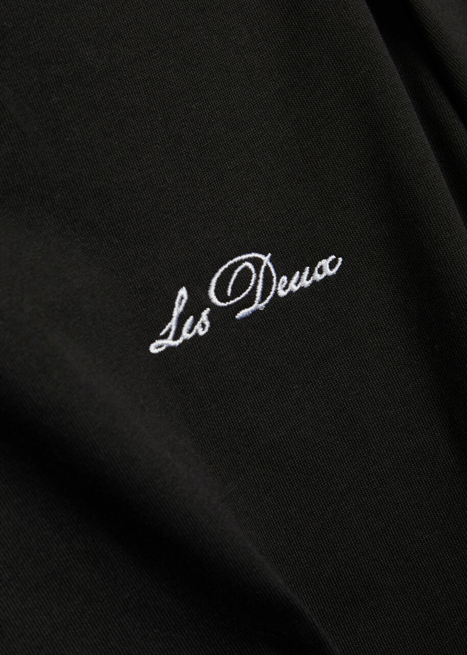 Les Deux Logo-embroidered Cotton T-shirt Black