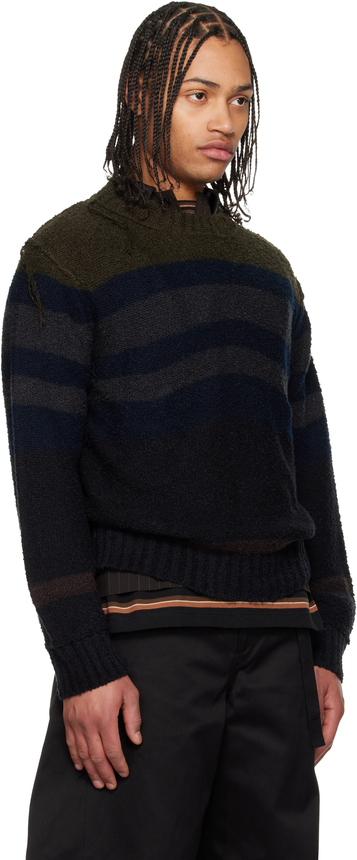 sacai Navy Horizontal Stripe Knit Pullover Sweater