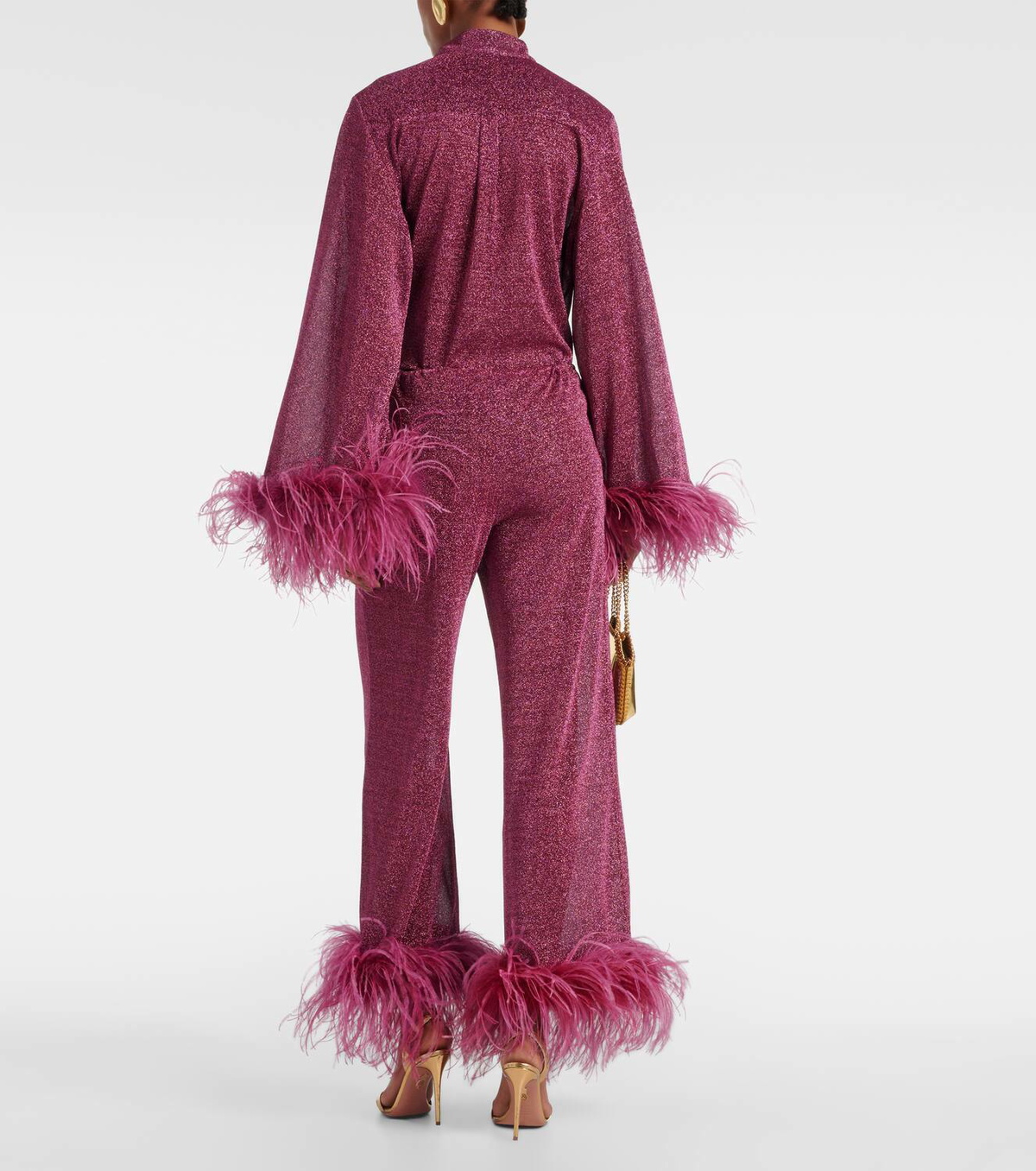 【Oseree】 Lumiere Plumageフェザー-trimmedラメパンツ Oséree Lumière Plumage feather-trimmed pants Oseree