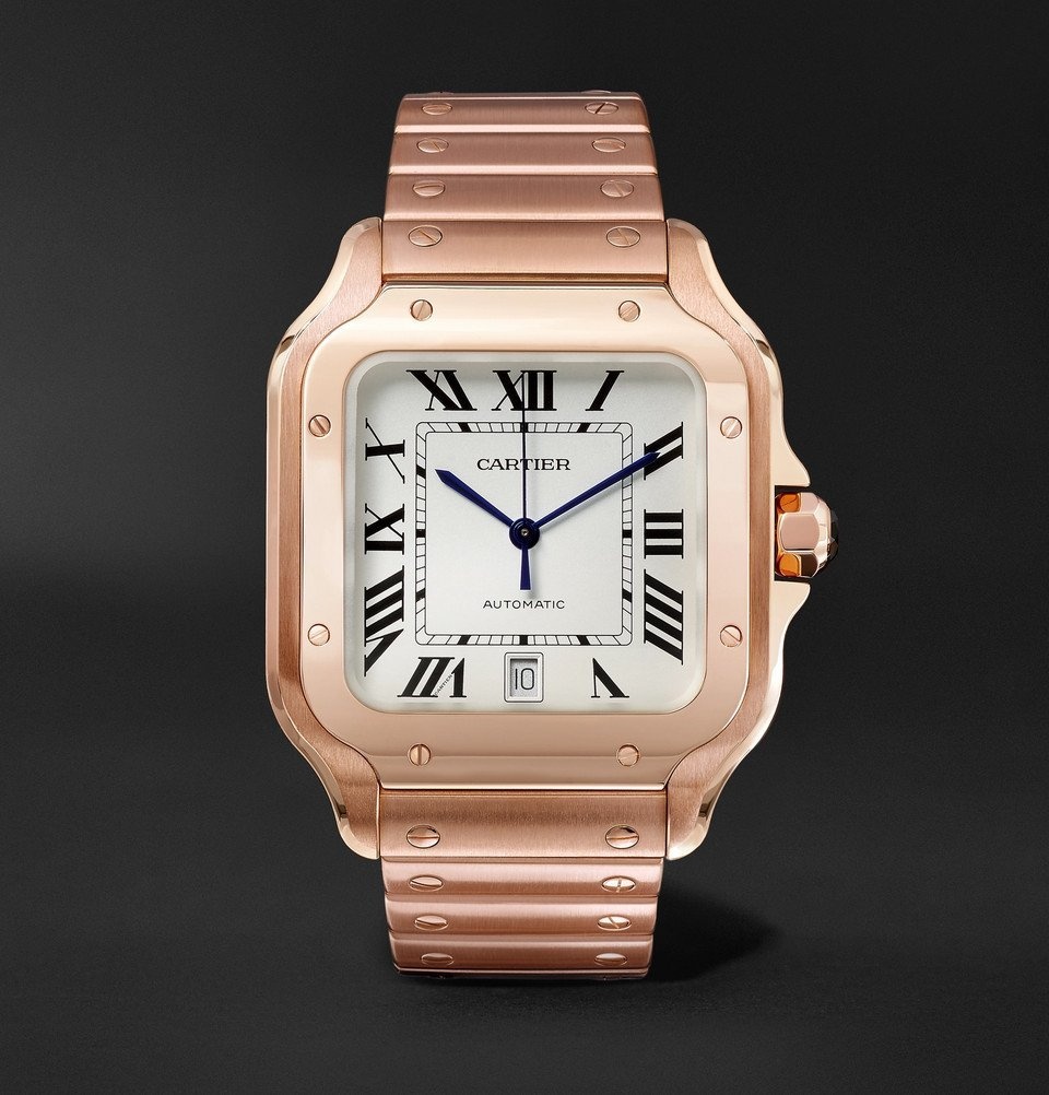 Photo: Cartier - Santos Automatic 39.8mm 18-Karat Pink Gold Interchangeable Alligator Watch - Men - Rose gold