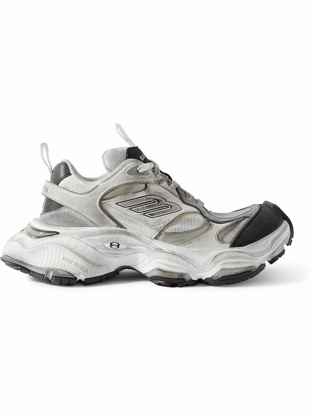 Photo: Balenciaga - Cargo Distressed Mesh-Trimmed Suede and Leather Sneakers - Gray