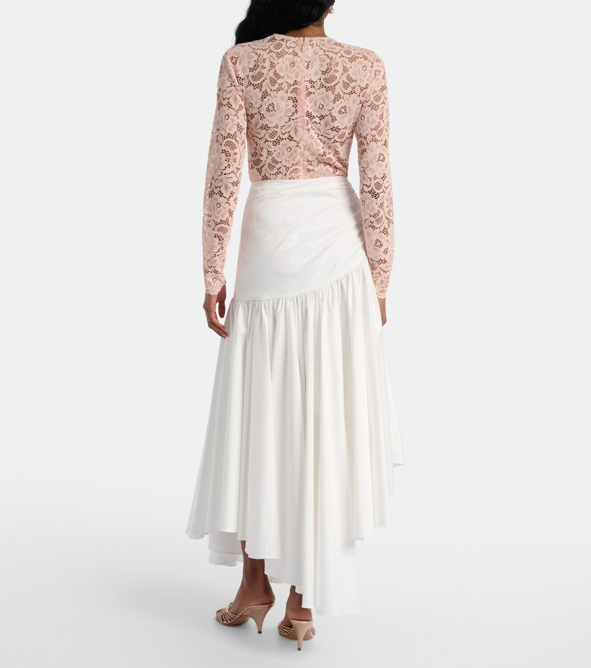 Self-Portrait Asymmetric cotton poplin midi skirt