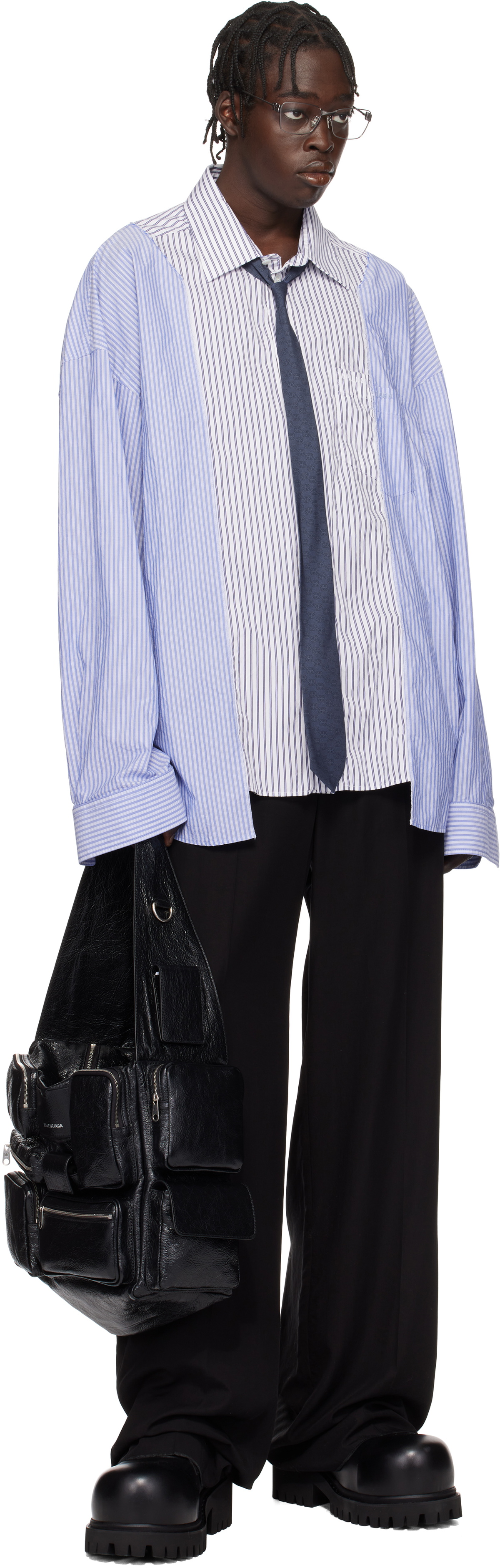 BALENCIAGA フルイド リヨセル ネクタイ Balenciaga Blue Lyocell Tie Balenciaga