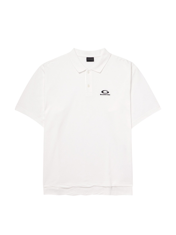 Photo: Balenciaga - Logo-Embroidered Cotton-Piqué Polo Shirt - White