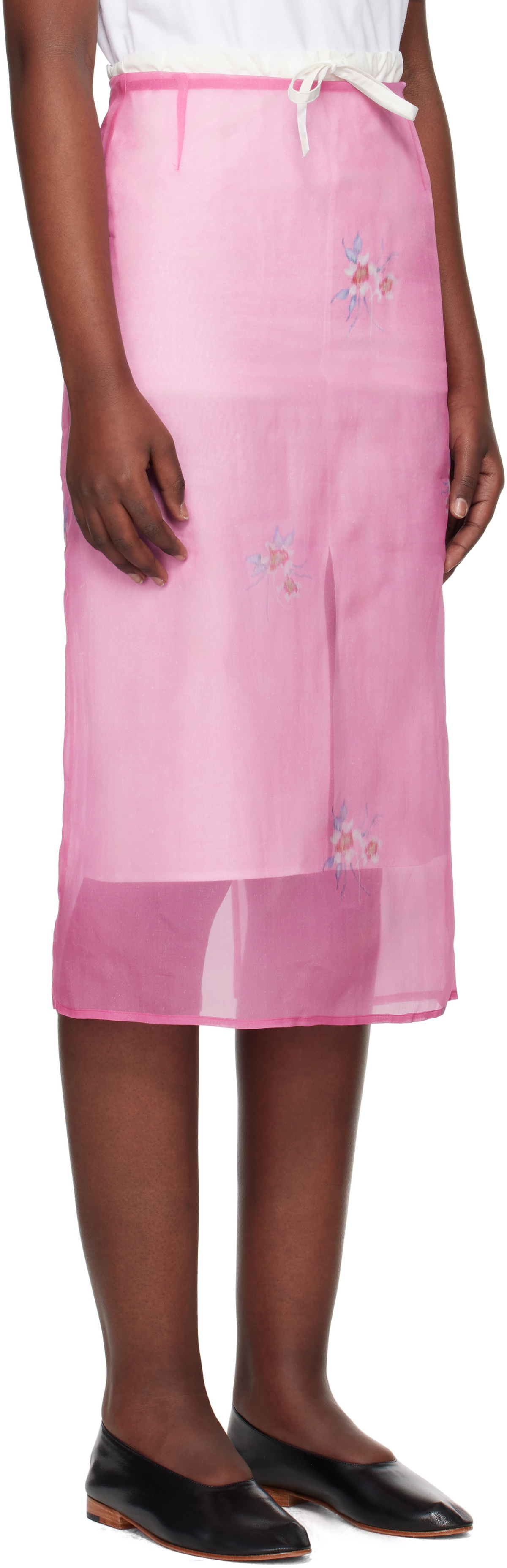 AO Yes Pink Layered Sheer Print Midi Skirt