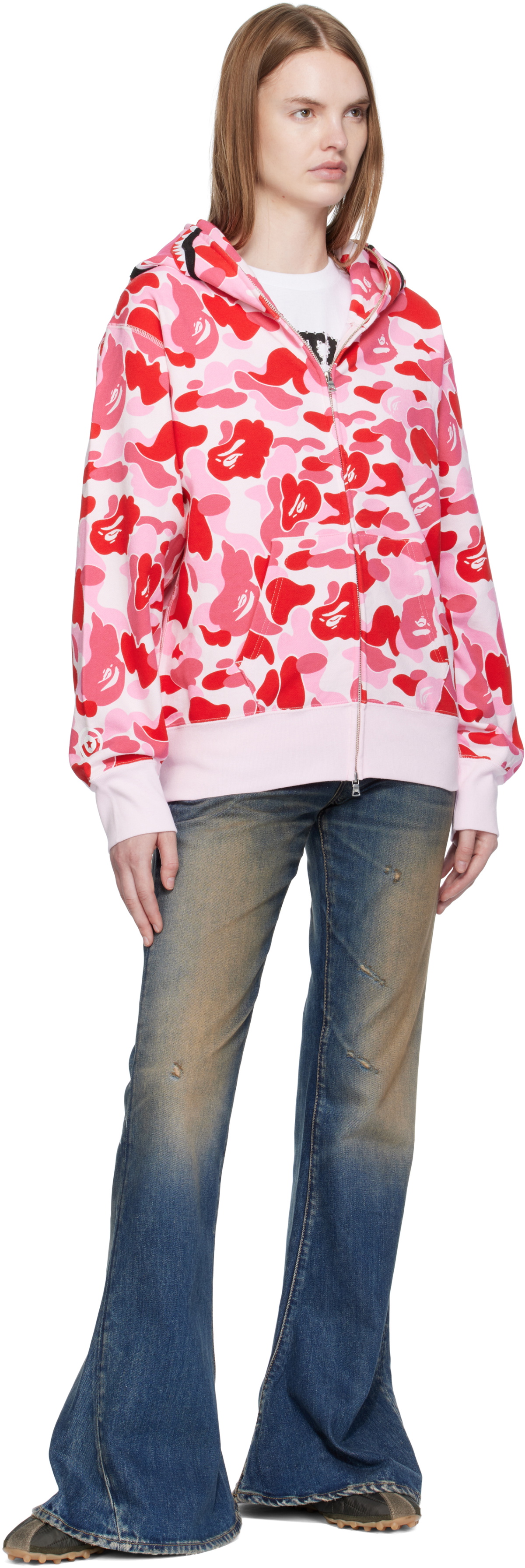 BAPE Pink ABC Camo Shark Full Zip Hoodie