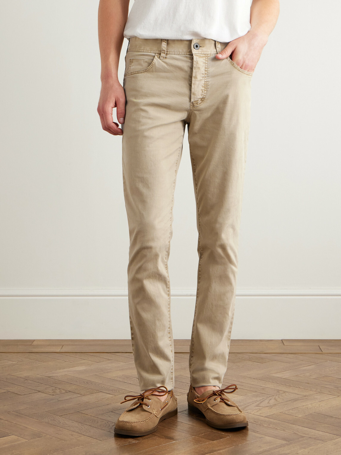 James Perse - Slim-Fit Straight-Leg Brushed Cotton-Blend Twill Trousers - Neutrals