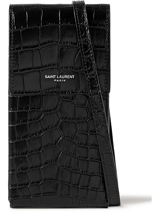 Photo: SAINT LAURENT - Croc-Effect Leather Phone Pouch with Lanyard