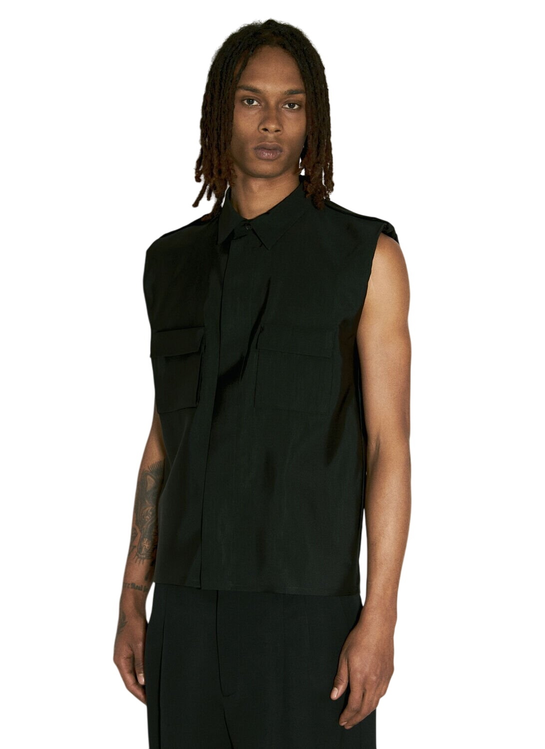 Saint Laurent Black and Silver Lame Sleeveless Shirt Saint Laurent