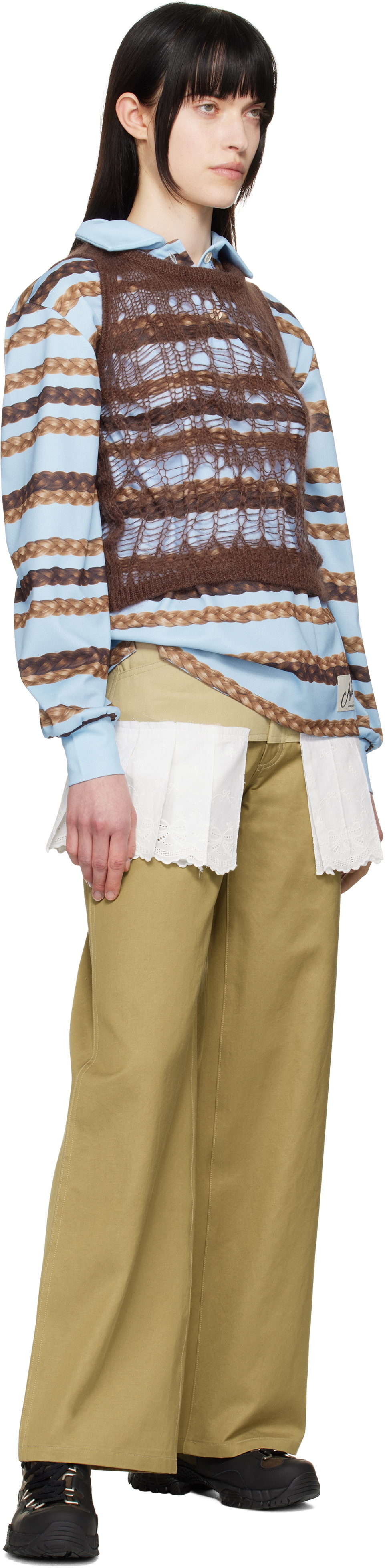 Andersson Bell Beige & White Lace Pleats Skirt Trousers