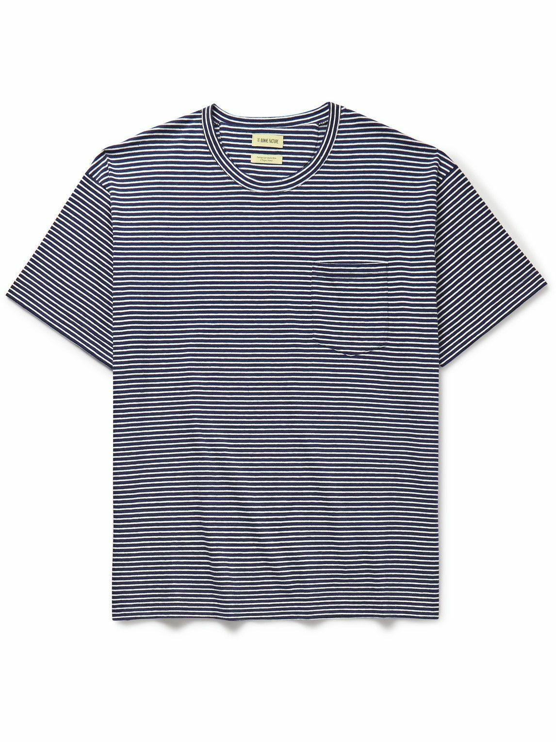 De Bonne Facture - Striped Cotton-Jersey T-Shirt - Blue De Bonne Facture
