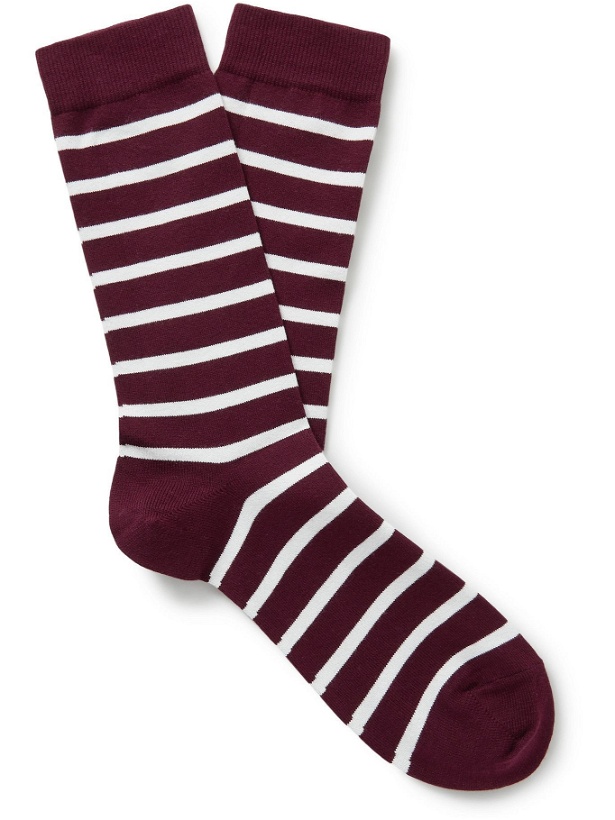 Photo: SUNSPEL - Striped Stretch Cotton-Blend Socks - Burgundy