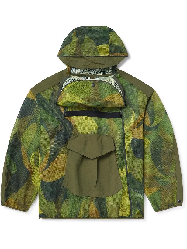 Photo: Norbit by Hiroshi Nozawa - Camouflage-Print Shell-Trimmed Mesh Hooded Jacket - Green