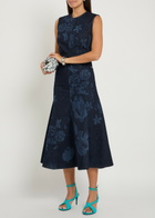 Erdem Floral-print Denim Midi Dress Indigo