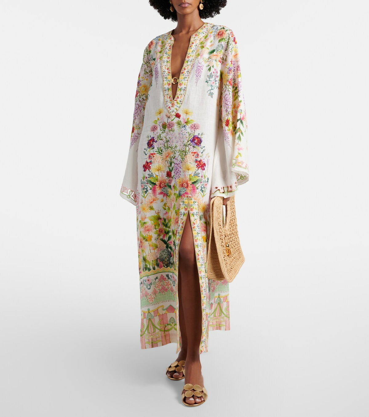 Camilla Cutout floral linen kaftan