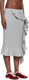 Dries Van Noten Gray Shirred Ruffle Midi Skirt