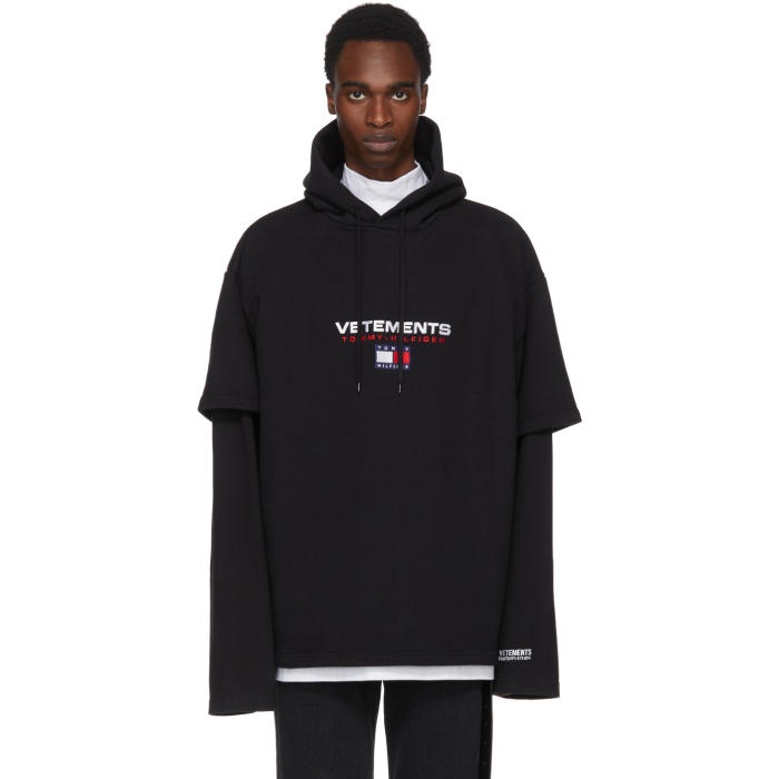 Photo: Vetements Black Tommy Hilfiger Edition Double Sleeve Hoodie