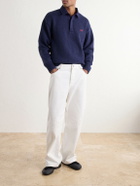 LOEWE - Logo-Embroidered Cotton Twill-Trimmed Wool-Blend Polo Sweater - Blue