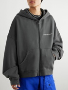 RRR123 - Logo-Embroidered Flocked Cotton-Jersey Zip-Up Hoodie - Gray