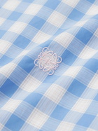 LOEWE - Camp-Collar Logo-Embroidered Gingham Cotton-Poplin Shirt - Blue