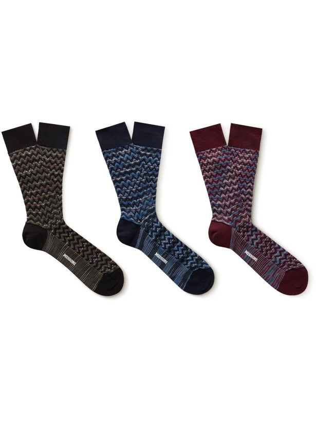 Photo: Missoni - Three-Pack Cotton-Blend Jacquard Socks - Multi