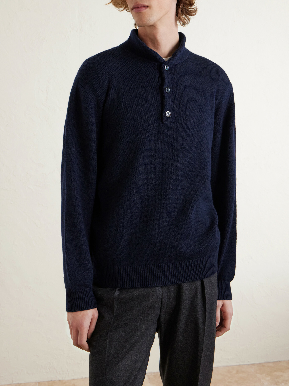 UMIT BENAN - Francis Cashmere Polo Sweater - Blue
