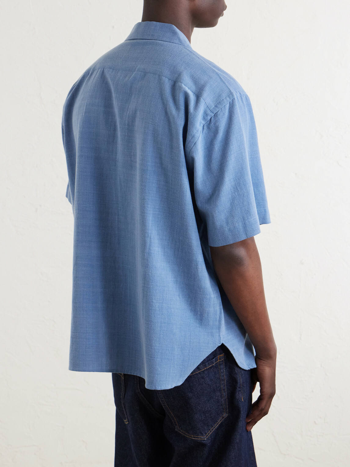Kardo - Ronen Convertible-Collar Embroidered Cotton Shirt - Blue