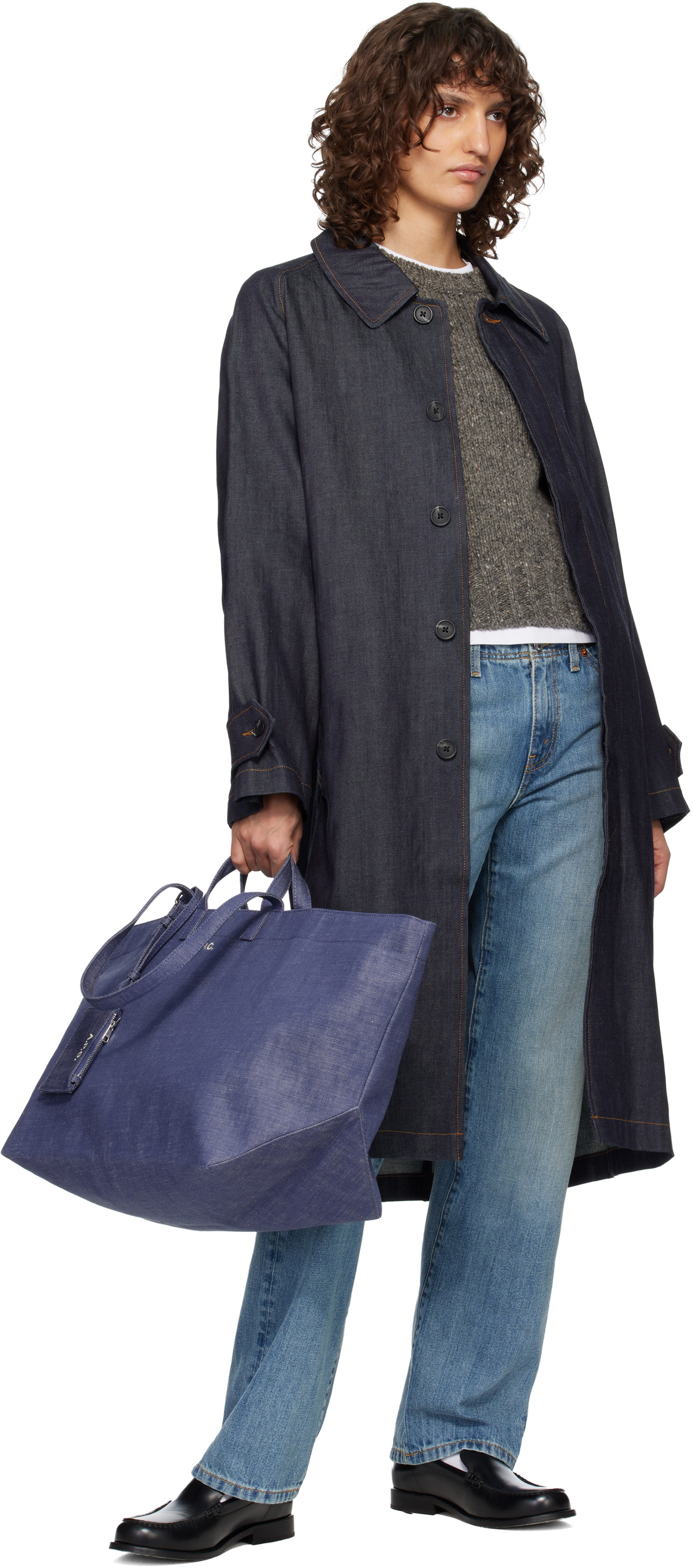 A.P.C. Blue 'Le Drummer' Toile Tote