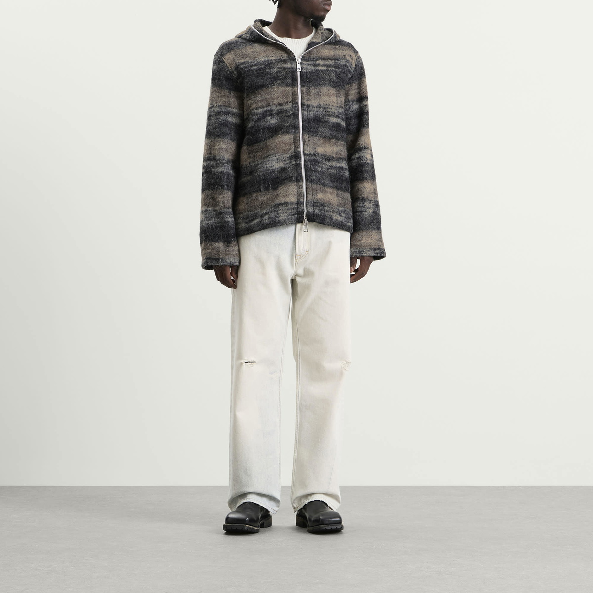 Our Legacy Men's Woods Check Lofty Wool Full Zip Hood in Night