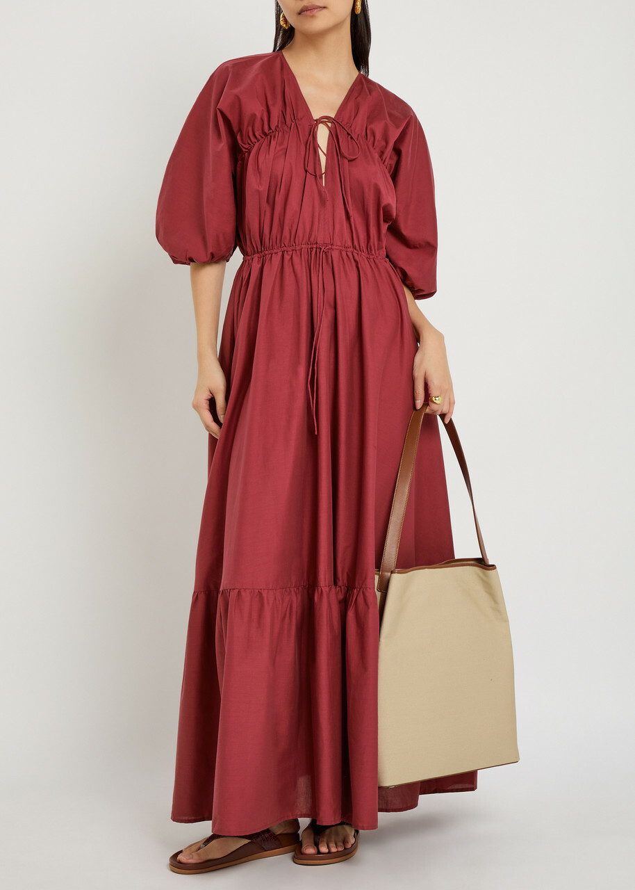Faithfull The Brand Sigrid Drawstring Cotton Maxi Dress Dark Pink
