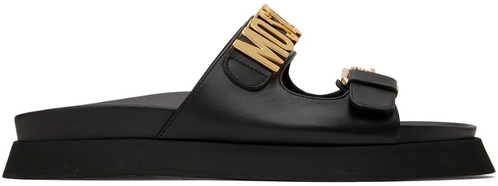 Photo: Moschino Black Logo Pin-Buckle Sandals