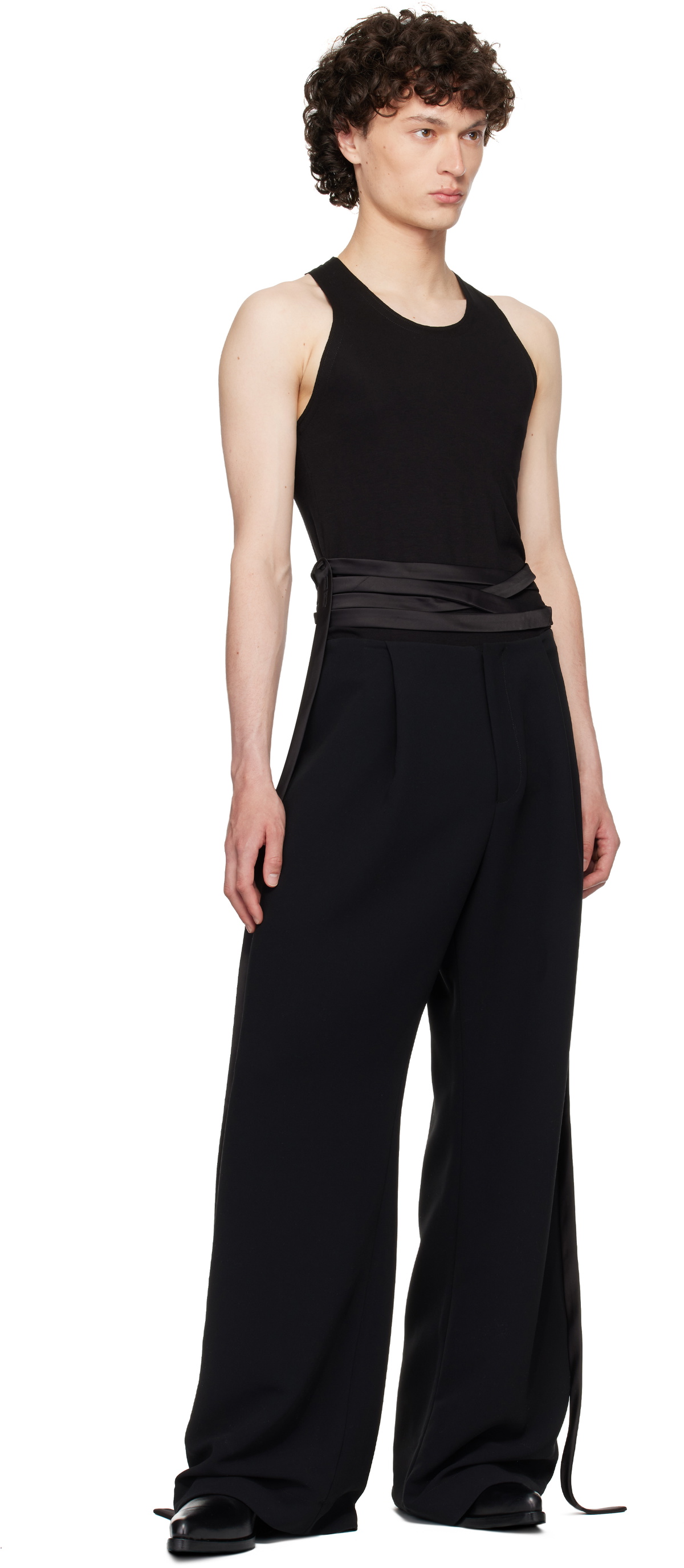 AARON ESH Black Satin Tie Jersey Tank Top Aaron Esh