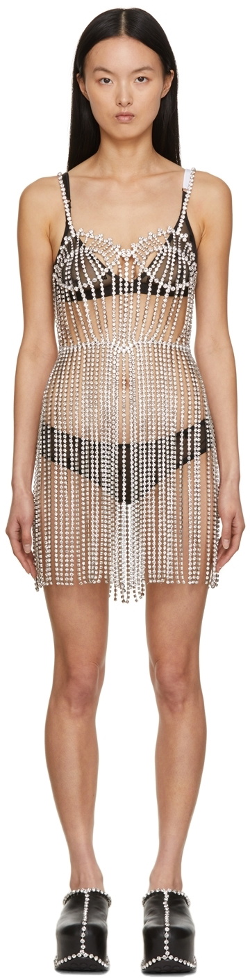 area silver dress Area Crystal-strap Metallic Mini Dress