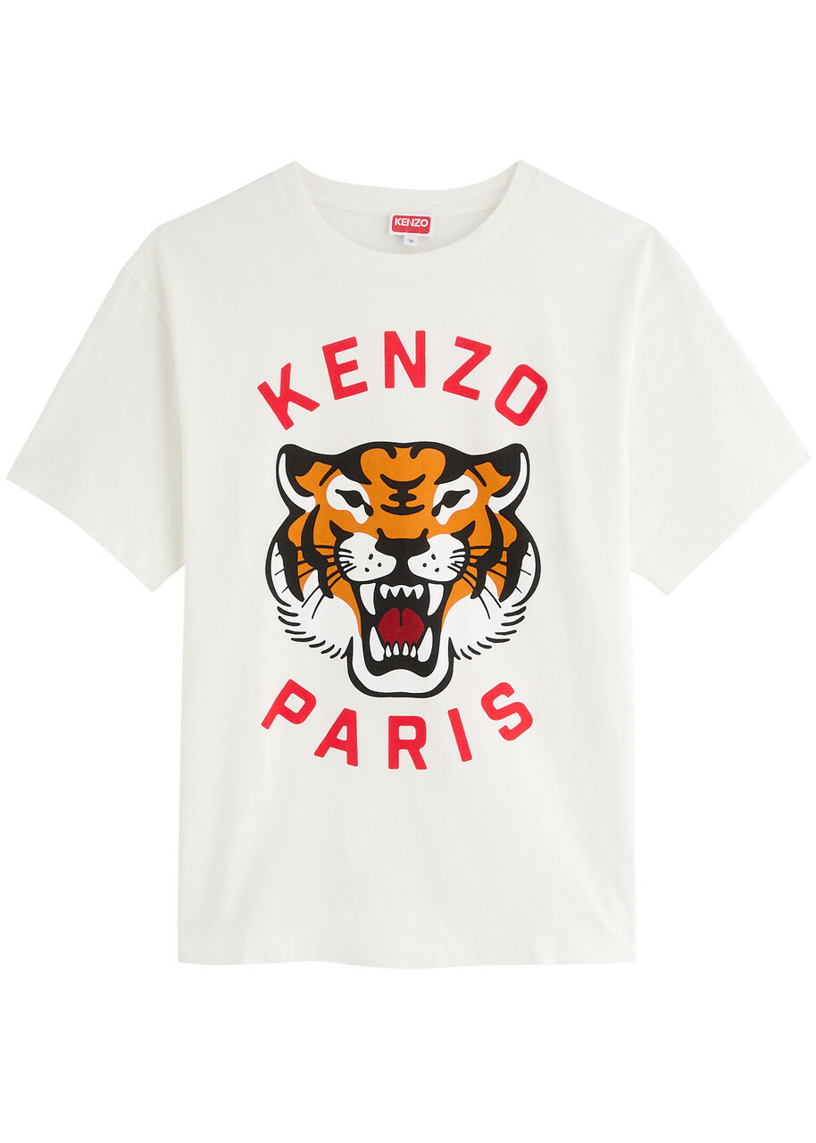 Kenzo Tiger and Logo-print Cotton T-shirt White Kenzo