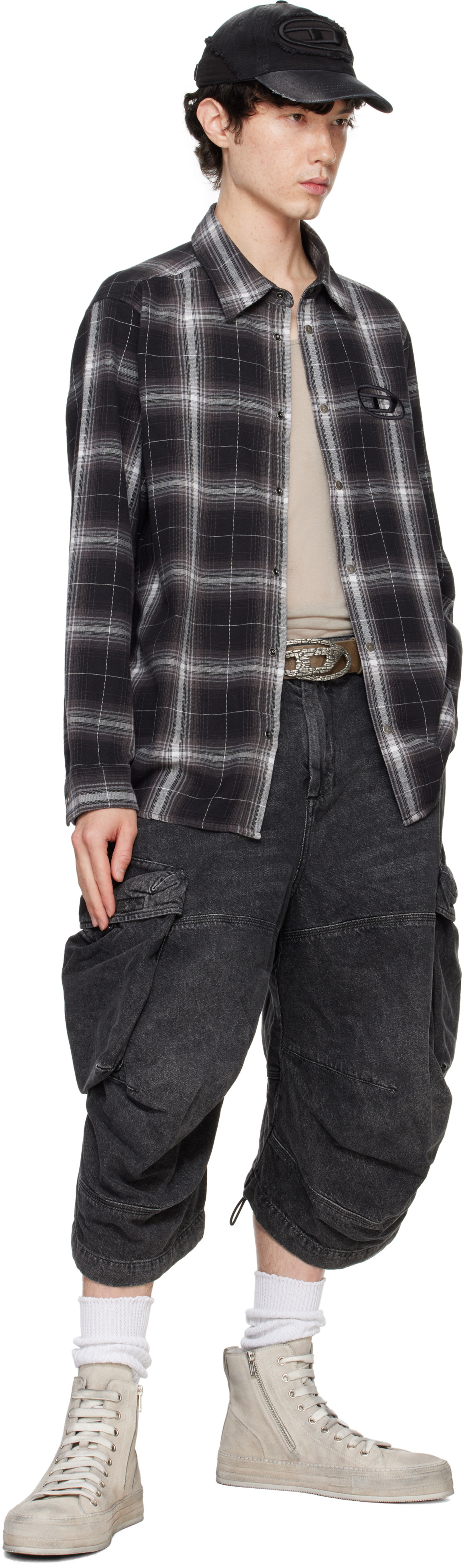 Men's Long shorts in denim with cargo pockets | Black | Diesel