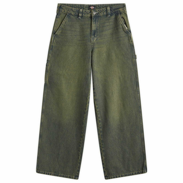 Photo: Dickies Women's Loose Denim Carpenter Pants in Green Tone Fade