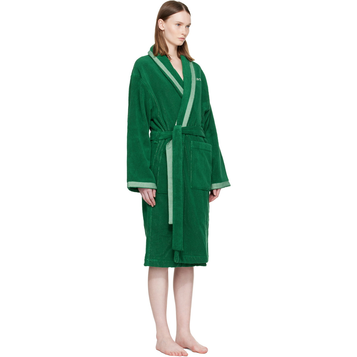 Versace Green Cotton-Terry Jacquard Bathrobe