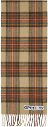 OPEN YY Beige Tartan Wool Scarf