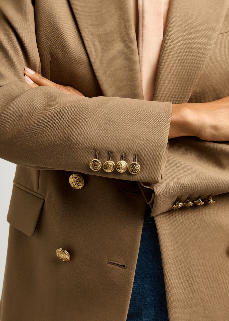 Chloe Women's Brown Double-Breasted Wool Blazer Size 40 (UK12 / M), Peaked Lapels & Padded Shoulders
