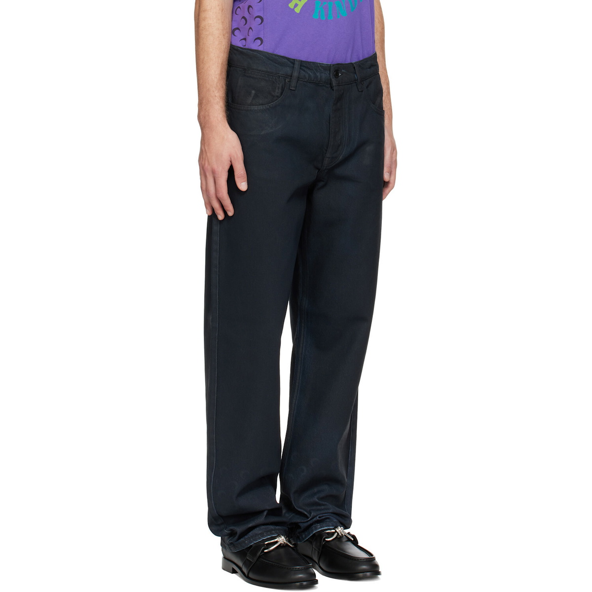 Marine Serre Black Moon Waxed Denim Straight Jeans