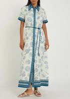 Alemais Lucky Printed Linen Midi Shirt Dress Ivory