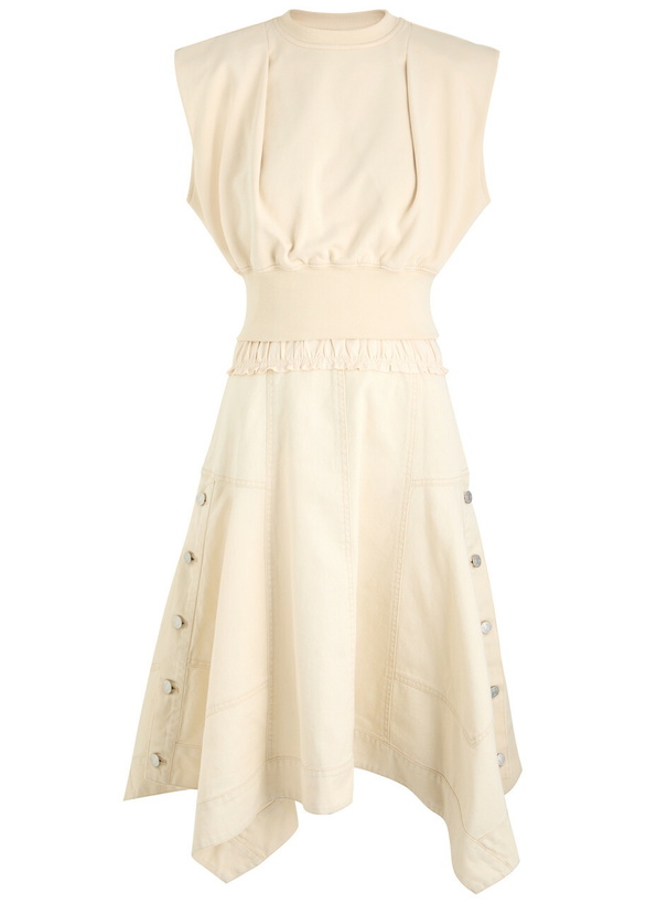 Photo: 3.1 Phillip Lim Layered Jersey and Denim Midi Dress Ecru
